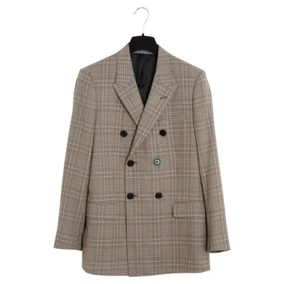Pre-owned Celine 2022 Veste Fr40 Slimane Checkered Double Breasted Jacket Uk12 Us8 Céline In Gray