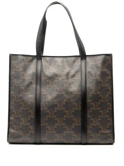 Pre-owned Celine 2022 Xl Triomphe Coated Canvas Cabas Tote Bag In Brown