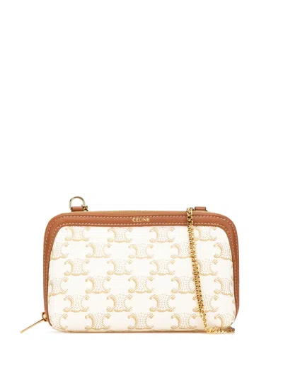 Pre-owned Celine 2023 Coated Canvas Triomphe Clutch On Chain Crossbody Bag In 褐色