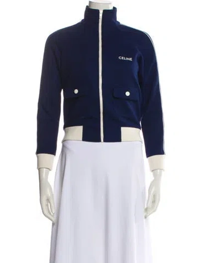 Pre-owned Celine 2023 Colorblock Pattern Bomber Jacket In Blue