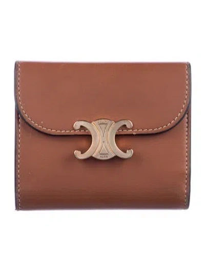 Pre-owned Celine 2023 Leather Compact Wallet In Brown