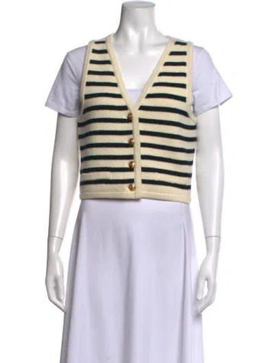 Pre-owned Celine 2023 Marinière Border Vest In White