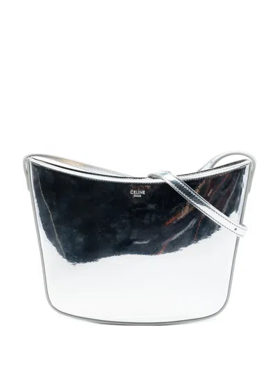 Pre-owned Celine 2023 Medium Mirror Calfskin Croque Shoulder Bag In Silver