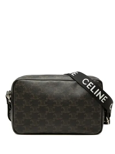 Pre-owned Celine 2023 Medium Triomphe Coated Canvas Messenger Bag Crossbody Bag In Black