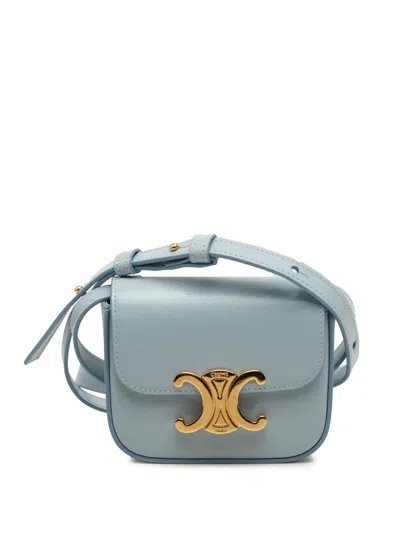 Pre-owned Celine 2023 Mini Shiny Calfskin Triomphe Crossbody Bag In Blue
