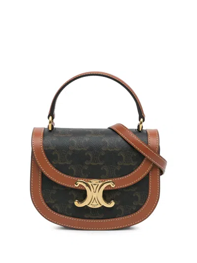 Pre-owned Celine 2023 Mini Triomphe Coated Canvas Besace Clea Satchel In Brown