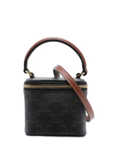 Pre-owned Celine 2023 Mini Triomphe Coated Canvas Vanity Case Satchel In Brown