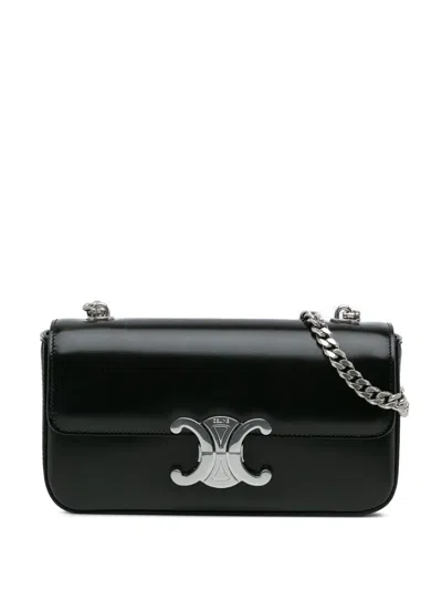 Pre-owned Celine 2023 Shiny Calfskin Claude Chain Shoulder Bag In Black
