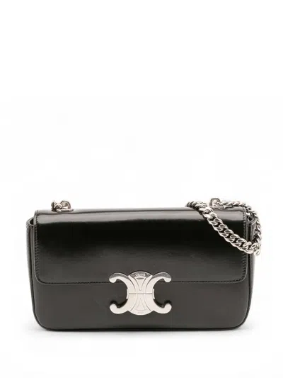 Pre-owned Celine 2023 Shiny Calfskin Claude Chain Shoulder Bag In Black