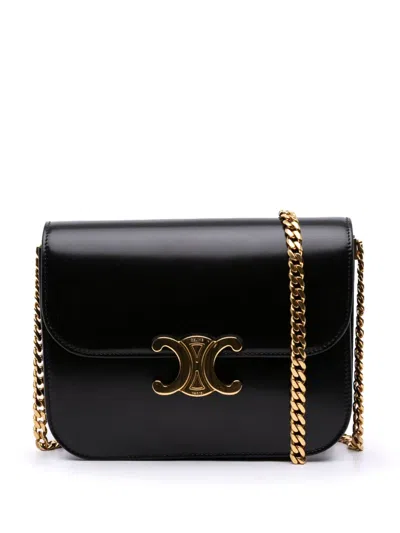 Pre-owned Celine 2023 Shiny Calfskin College Triomphe Crossbody Bag In Black