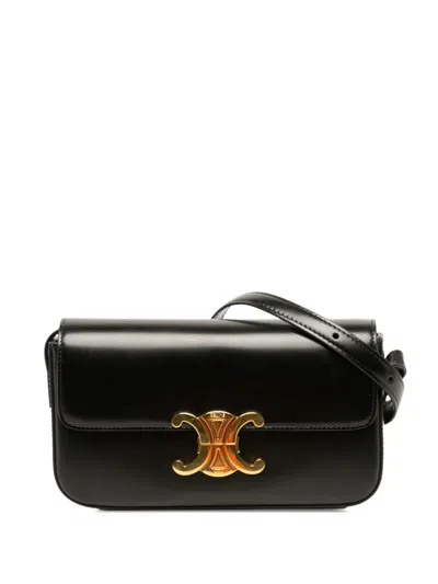 Pre-owned Celine 2023 Shiny Calfskin Triomphe Claude Shoulder Bag In Black