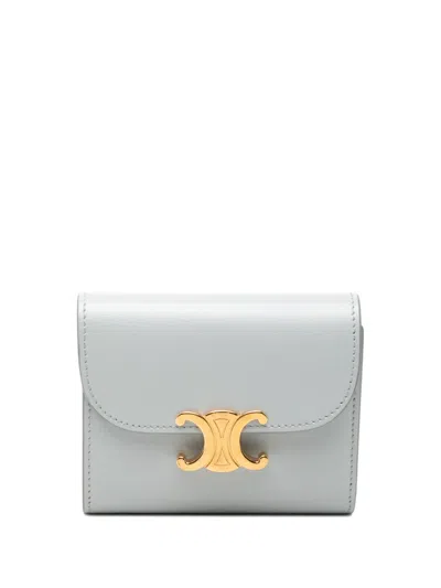 Pre-owned Celine 2023 Shiny Calfskin Triomphe Flap Wallet Small Wallets In Grey