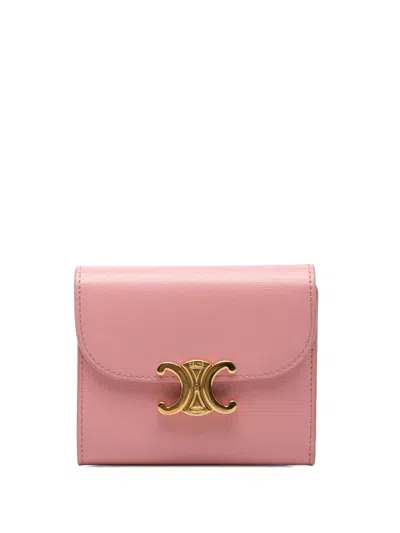 Pre-owned Celine 2023 Shiny Calfskin Triomphe Flap Wallet Small Wallets In Pink