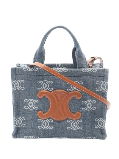 Pre-owned Celine 2023 Small Denim Cabas Thais Satchel In Blue