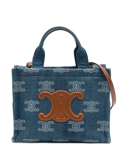 Pre-owned Celine 2023 Small Denim Triomphe Cabas Thais Tote Satchel In Blue