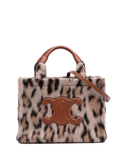 Pre-owned Celine 2023 Small Felt Triomphe Leopard Print Cabas Thais Satchel