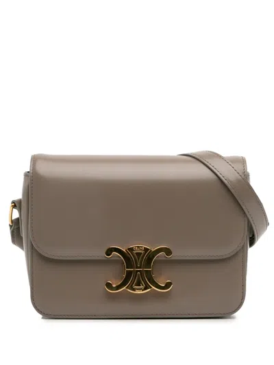 Pre-owned Celine 2023 Teen Shiny Calfskin Triomphe Crossbody Bag In Brown