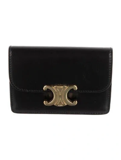 Pre-owned Celine 2023 Triomphe Card Holder In Black