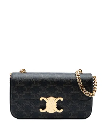 Pre-owned Celine 2023 Triomphe Coated Canvas Claude Chain Shoulder Bag In Brown