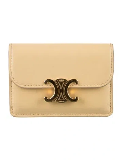 Pre-owned Celine 2023 Triomphe Compact Card Holder In Yellow