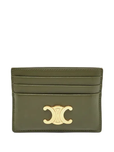 Pre-owned Celine 2023 Triomphe Leather Card Holder In Green