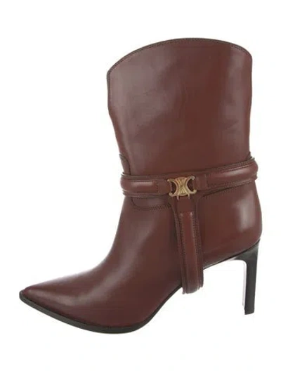 Pre-owned Celine 2023 Triomphe Moto Boots In Brown