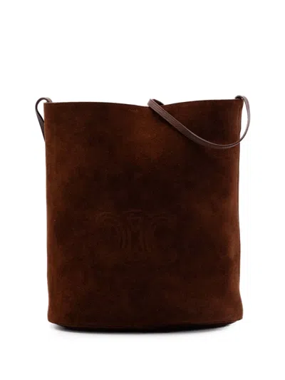 Pre-owned Celine 2023 Triomphe Suede Bucket Bag In Brown