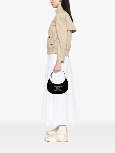 Pre-owned Celine 2023 Velvet Strass Triomphe Ava Shoulder Bag In 黑色