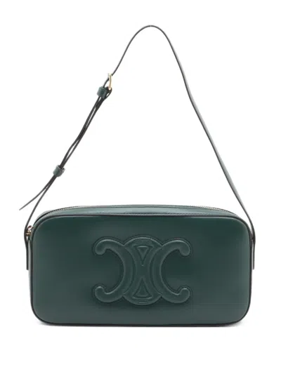 Pre-owned Celine 2024-2025 Triomphe Leather Shoulder Bag In Green