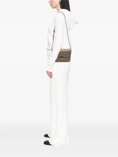 Pre-owned Celine 2024 Classique Shiny Calfskin Triomphe Crossbody Bag In Brown