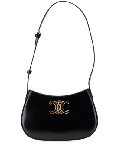 Pre-owned Celine 2024 Medium Shiny Calfskin Tilly Shoulder Bag In Black