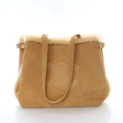 Pre-owned Celine 2024 Medium Suede Shearling Triomphe Tote In Brown