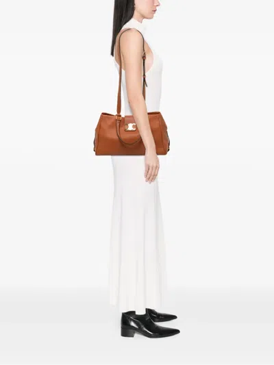 Pre-owned Celine 2024 Medium Supple Calfskin Appoline Satchel In Brown