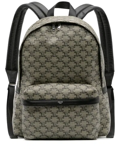 Pre-owned Celine 2024 Medium Triomphe Coated Canvas Backpack In Brown