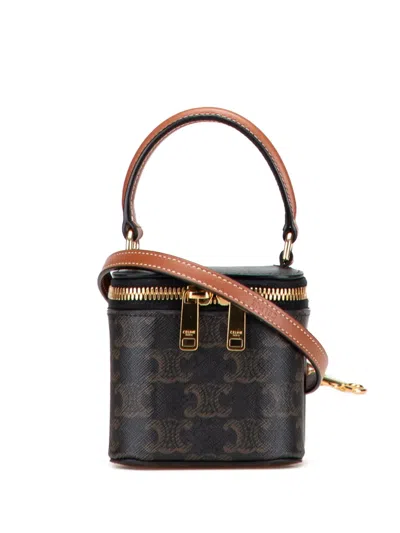 Pre-owned Celine 2024 Mini Triomphe Coated Canvas Vanity Case Satchel In Brown