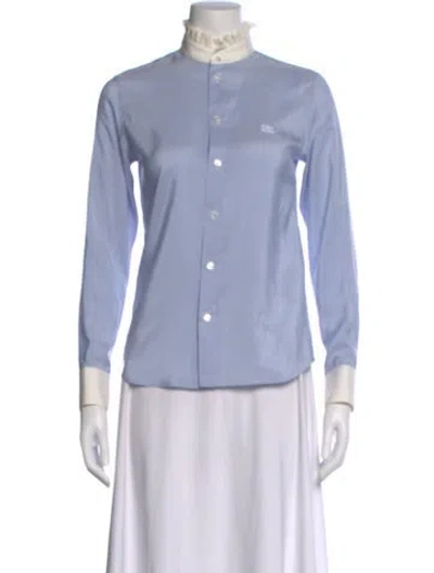 Pre-owned Celine 2024 Romy Frilled Button-up Top In Blue