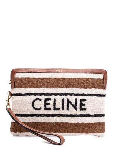 Pre-owned Celine 2024 Small Knitted Textile Logo Wristlet Pouch Clutch Bag