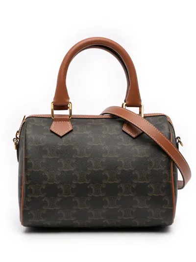 Pre-owned Celine 2024 Small Triomphe Coated Canvas Boston Bag Satchel In Brown