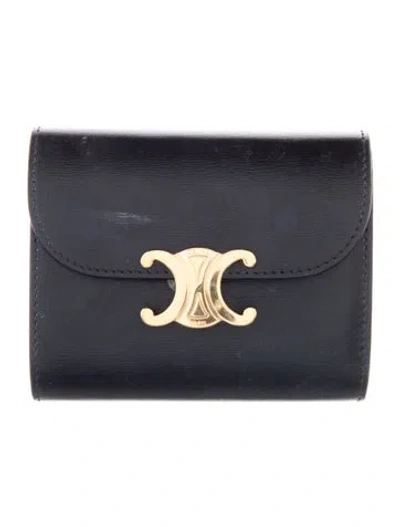 Pre-owned Celine 2024 Small Triomphe Compact Wallet In Black