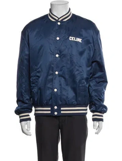 Pre-owned Celine 2024 Striped Bomber Jacket W/ Tags In Blue