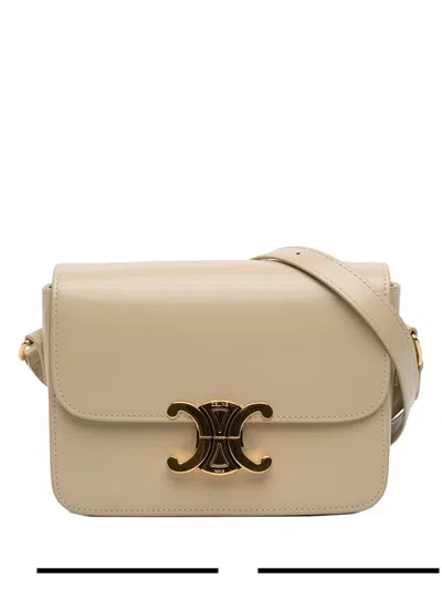 Pre-owned Celine 2024 Teen Shiny Calfskin Triomphe Crossbody Bag In Brown