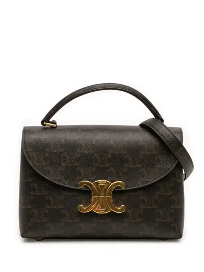 Pre-owned Celine 2024 Teen Triomphe Coated Canvas Nino Bag Satchel In Brown