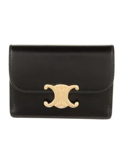 Pre-owned Celine 2024 Triomphe Card Holder In Black