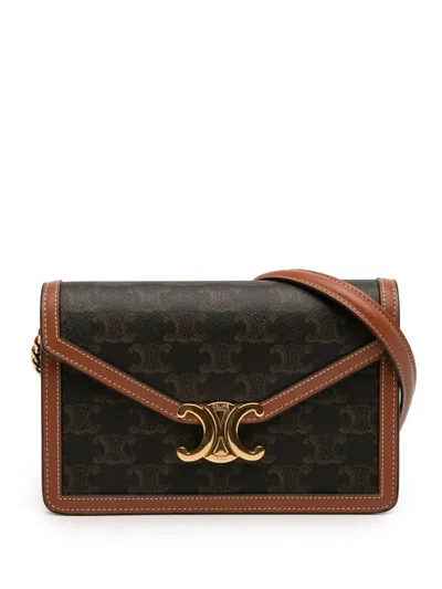 Pre-owned Celine 2024 Triomphe Coated Canvas Margo Wallet On Chain Crossbody Bag In Brown