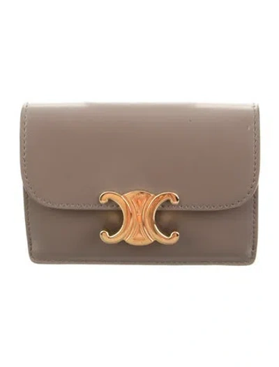 Pre-owned Celine 2024 Triomphe Compact Wallet In Gray