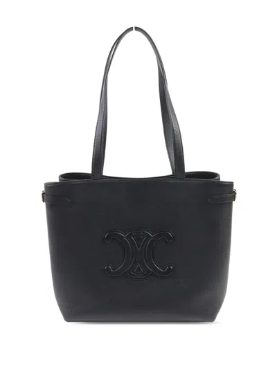 Pre-owned Celine 2024-2026 Medium Grained Calfskin Cuir Triomphe Cabas Anais Tote Bag In Black