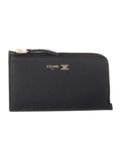Pre-owned Celine 2025 Leather Card Holder In Black