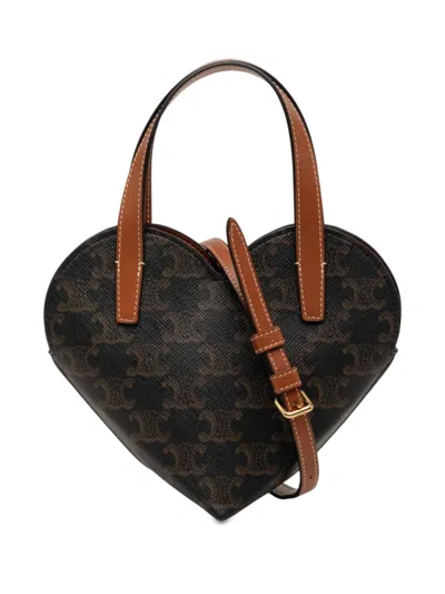 Pre-owned Celine 2025 Teen Triomphe Coated Canvas Coeur Satchel In Brown
