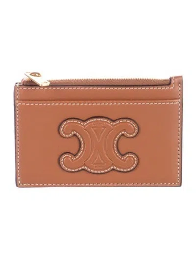 Pre-owned Celine 2025 Triomphe Card Holder In Brown