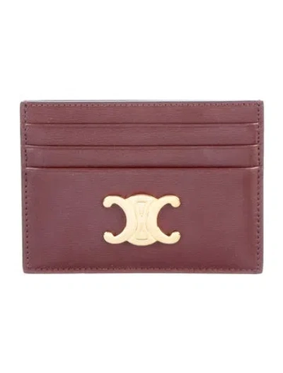 Pre-owned Celine 2025 Triomphe Card Holder In Burgundy